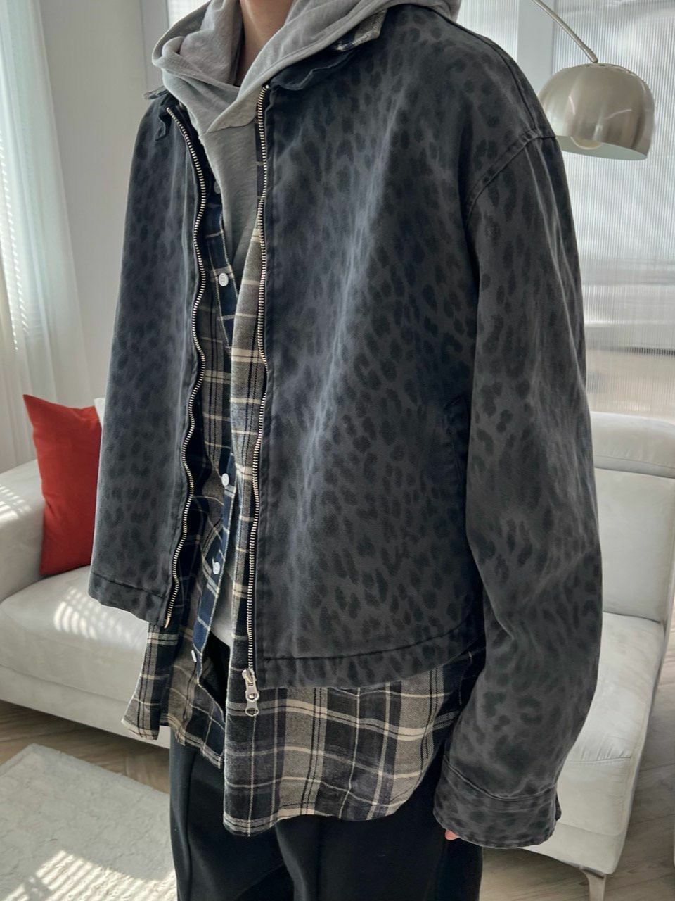 反領豹紋拉鍊外套 EDEN-007JK