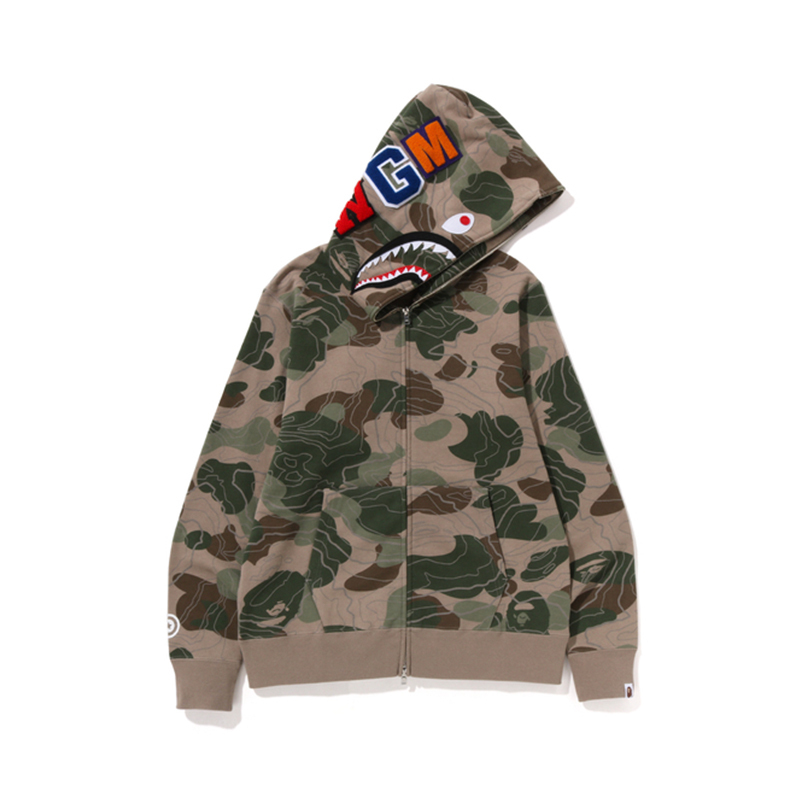 【代購】A BATHING APE Layered Line Camo Shark Full Zip Hoodie