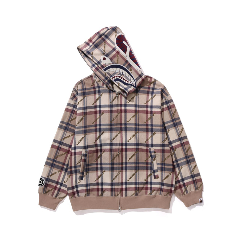 【代購】A BATHING APE Logo Check Pattern Shark Full Zip Hoodie