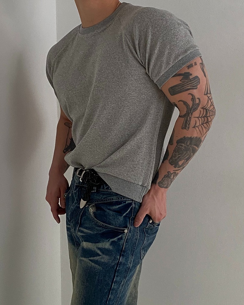 肌肉型棉質插肩袖短袖T恤