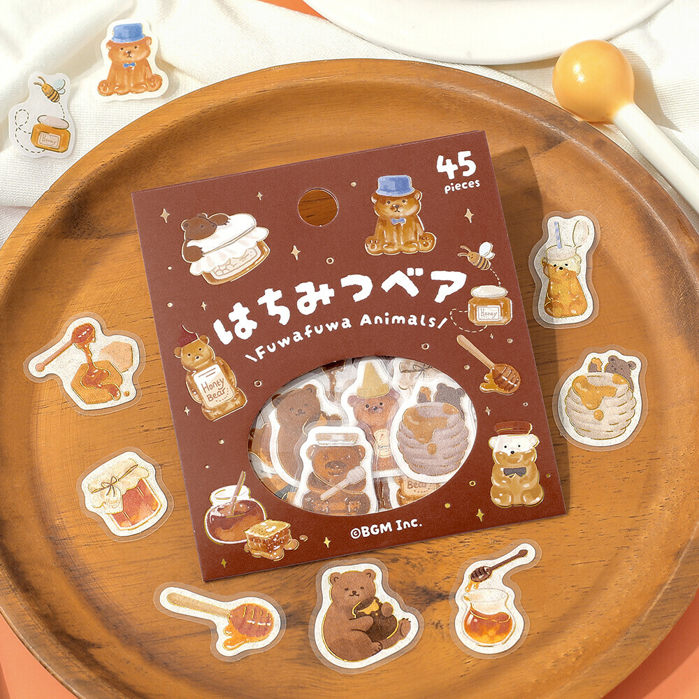 蜂蜜小熊 45入箔押和紙貼紙包 動物甜點 ｜日本BGM