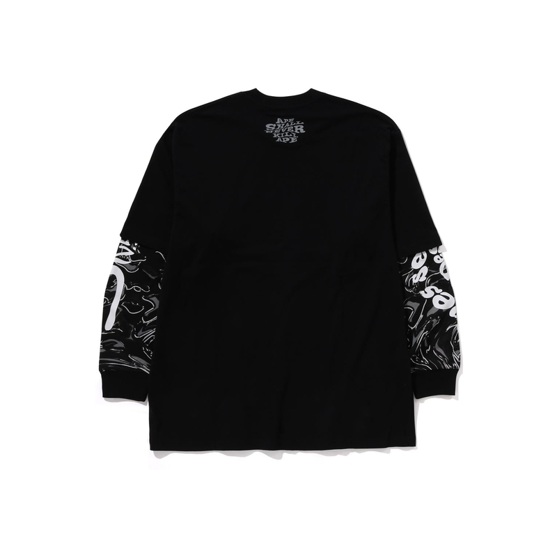【代購】A BATHING APE Marbling Camo Multi Logo Layered Sleeves Long-Sleeve Tee