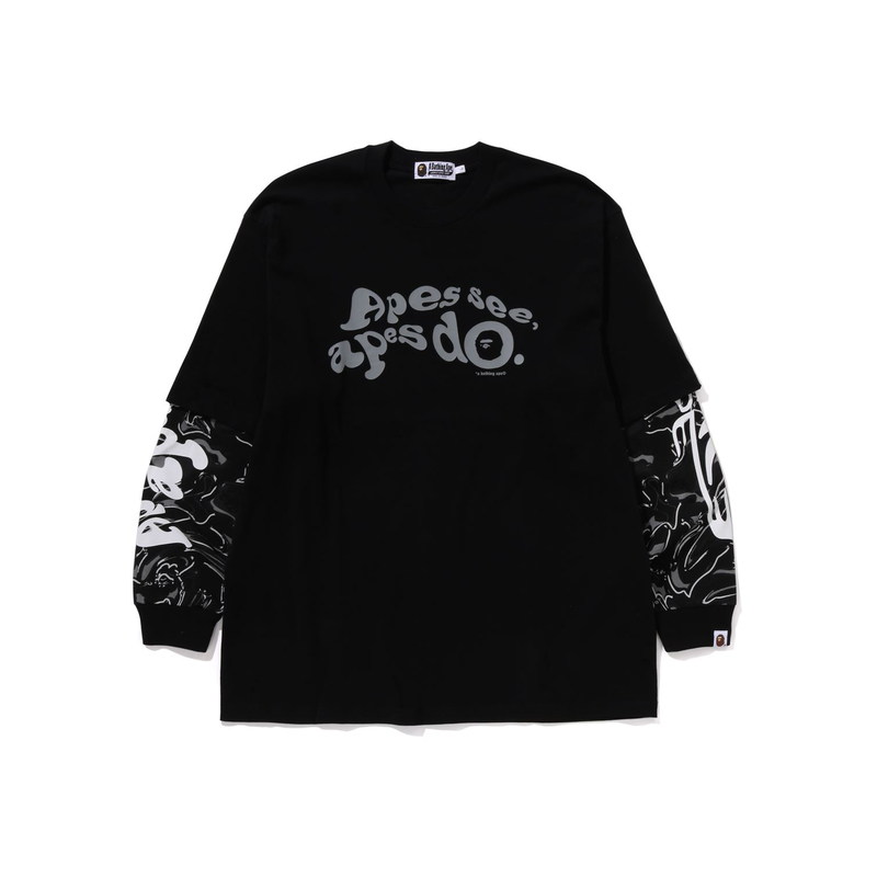 【代購】A BATHING APE Marbling Camo Multi Logo Layered Sleeves Long-Sleeve Tee
