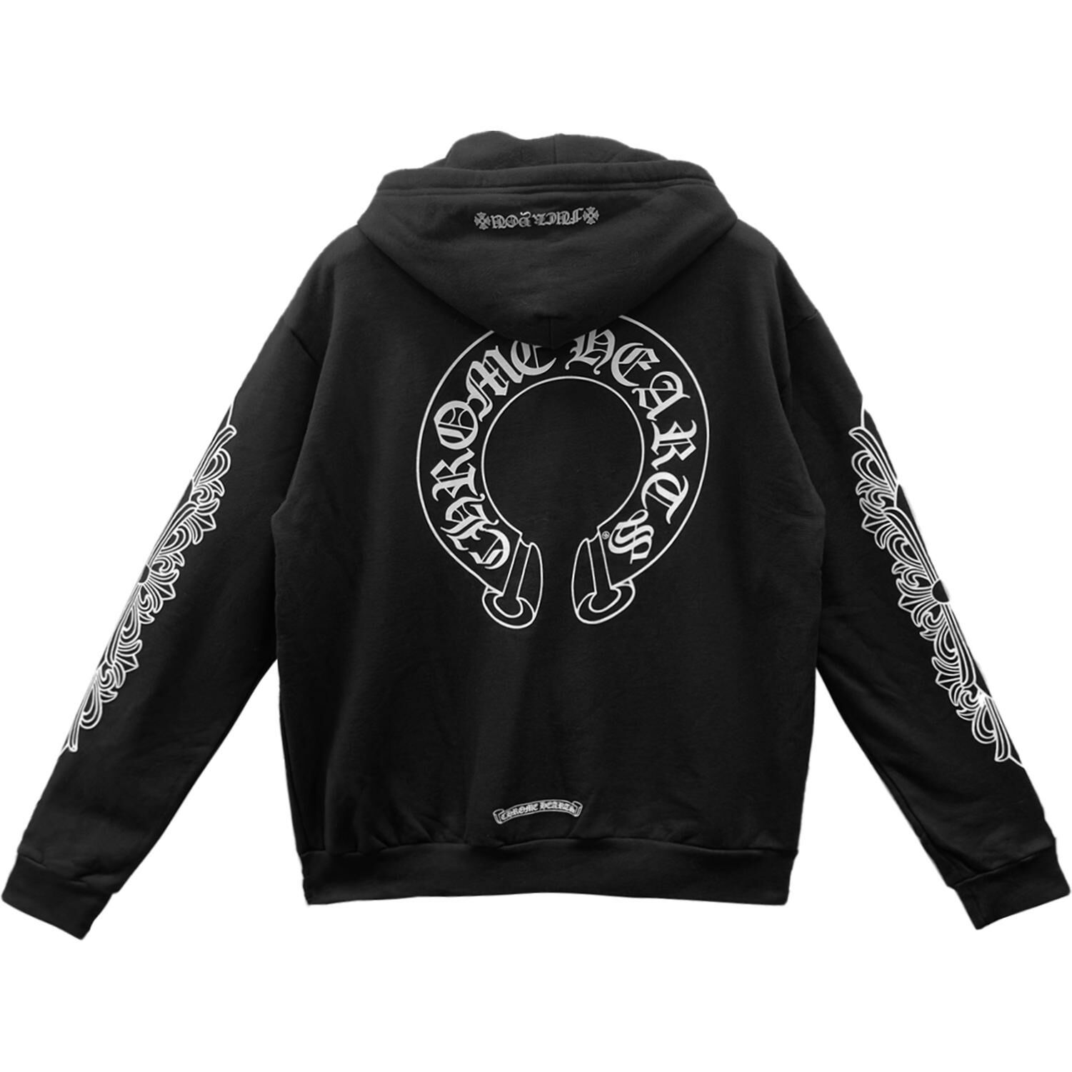 【代購】Chrome Hearts Horseshoe Floral Cross Sleeve Zip Up Hoodie