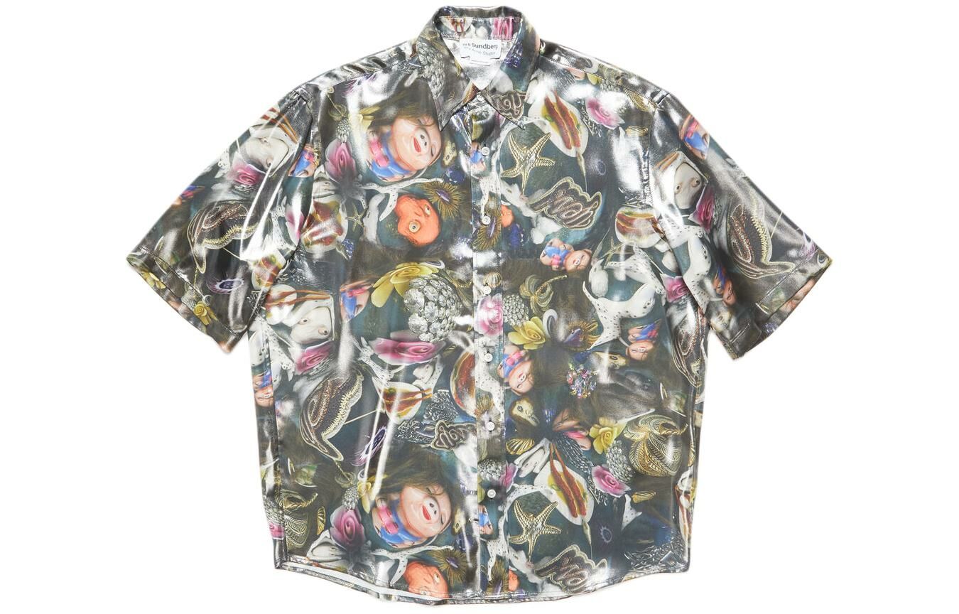 【代購】Acne Studios Graphic print Lamé Shirt