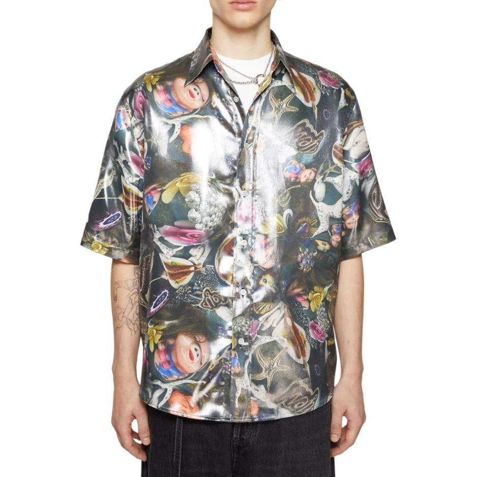 【代購】Acne Studios Graphic print Lamé Shirt