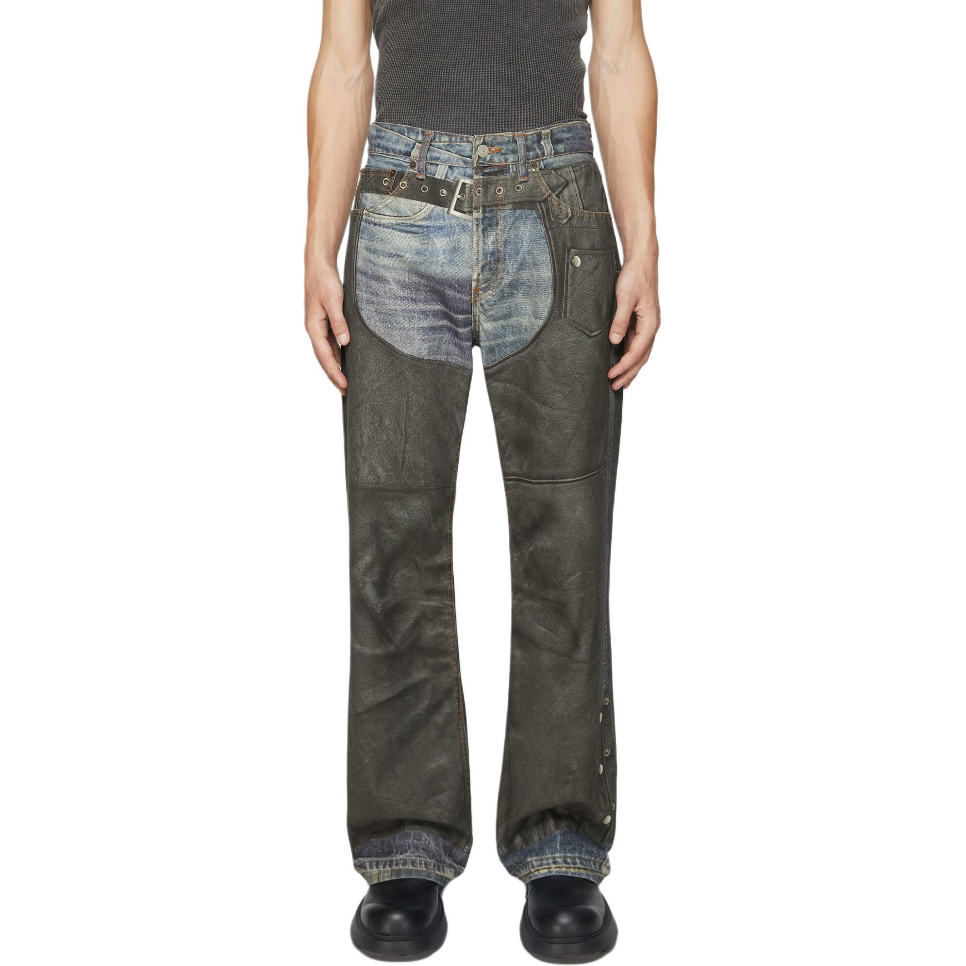 【代購】Acne Studios Leather Chaps Printed Jeans