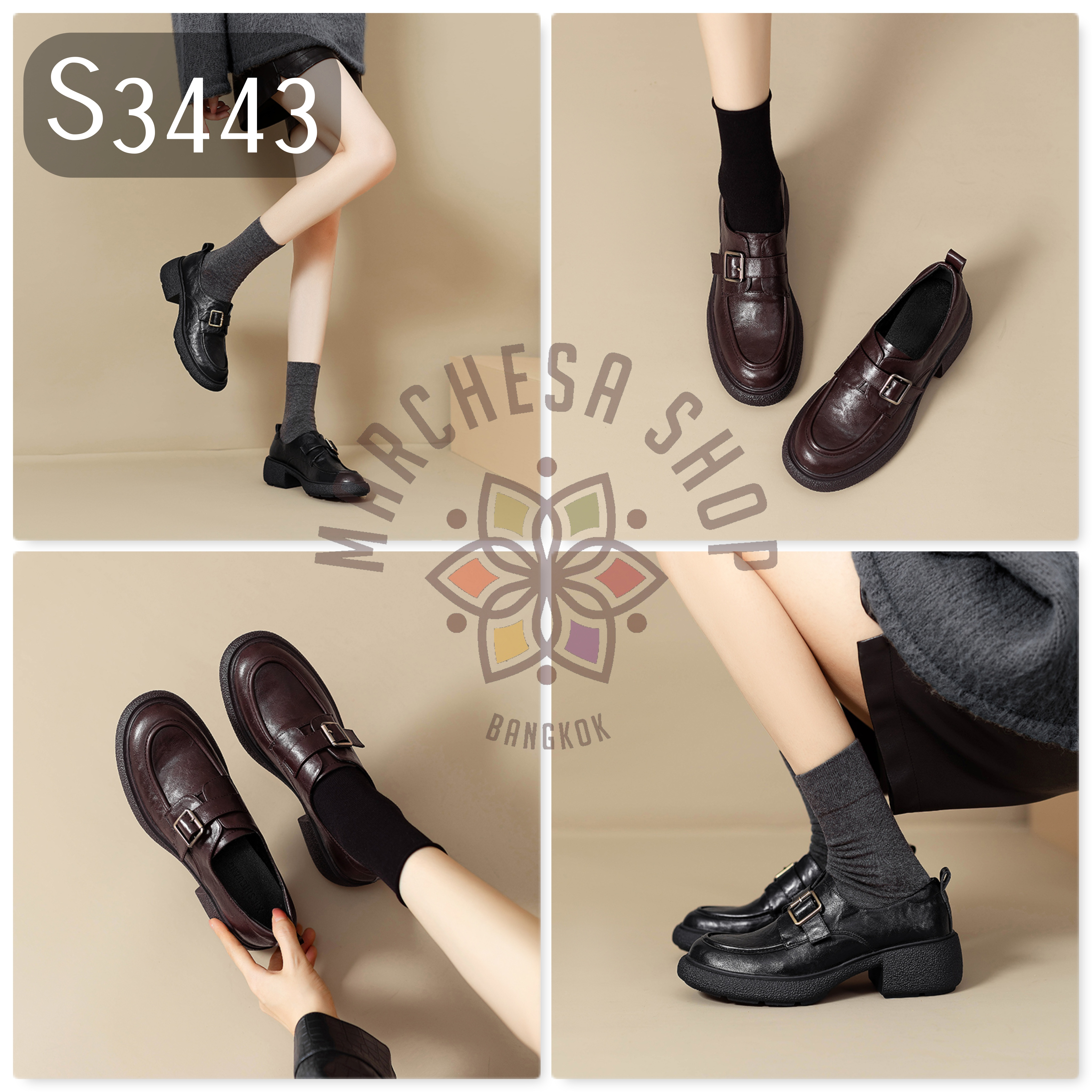 S3443 - 頭層羊仔皮簡約扣帶樂福鞋