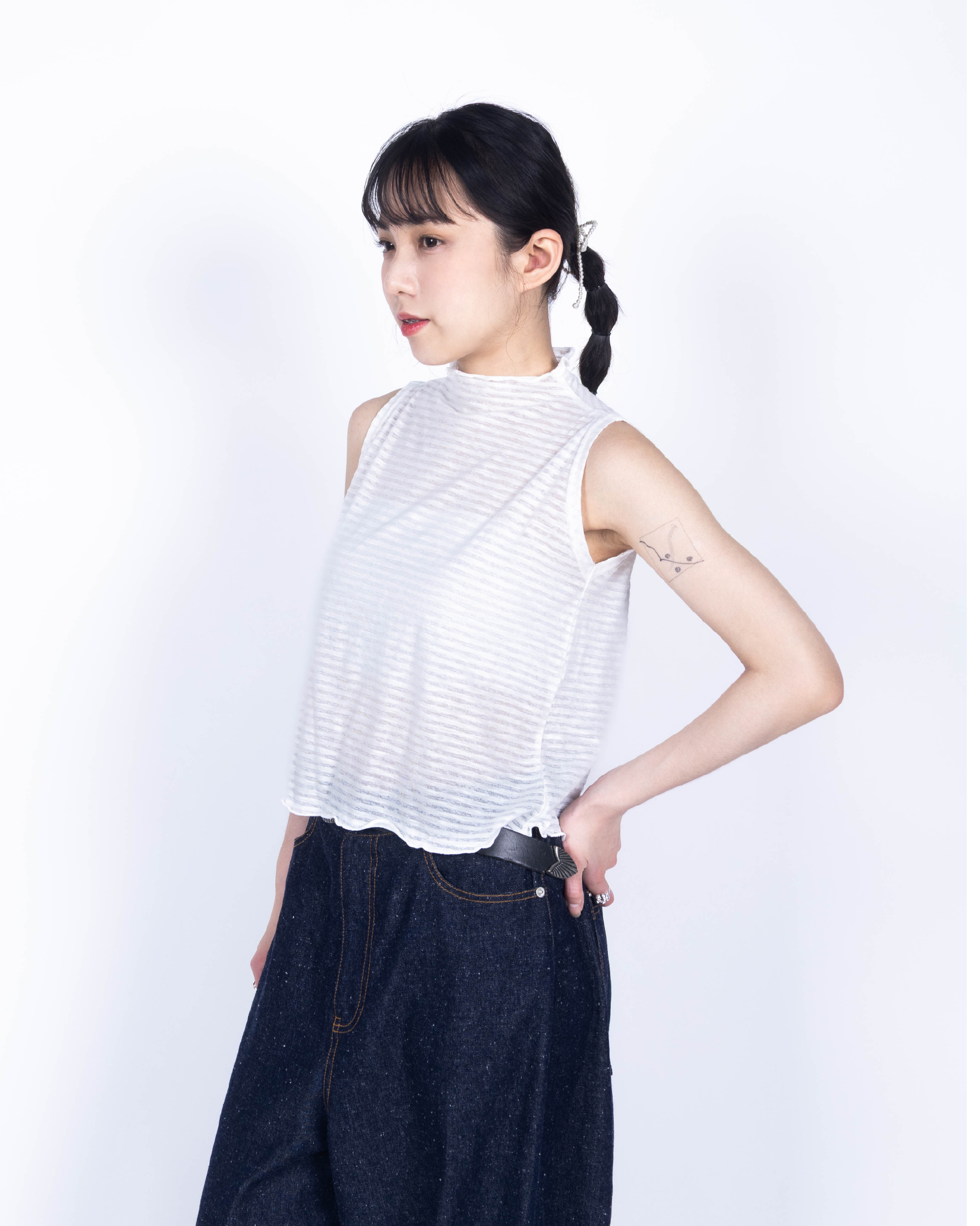 【 Kiki.co Made 】Stripe Skin Turtleneck inner-white