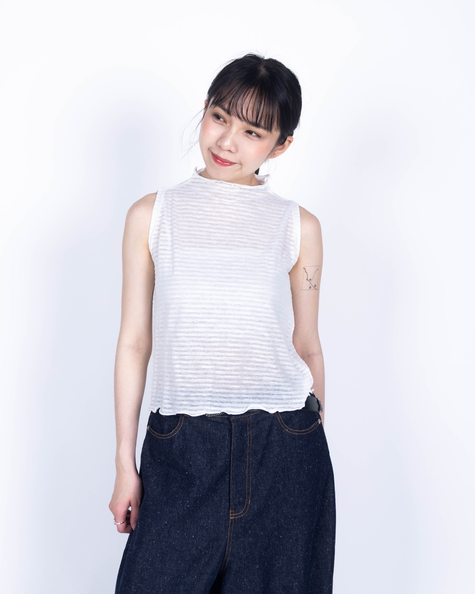 【 Kiki.co Made 】Stripe Skin Turtleneck inner-white