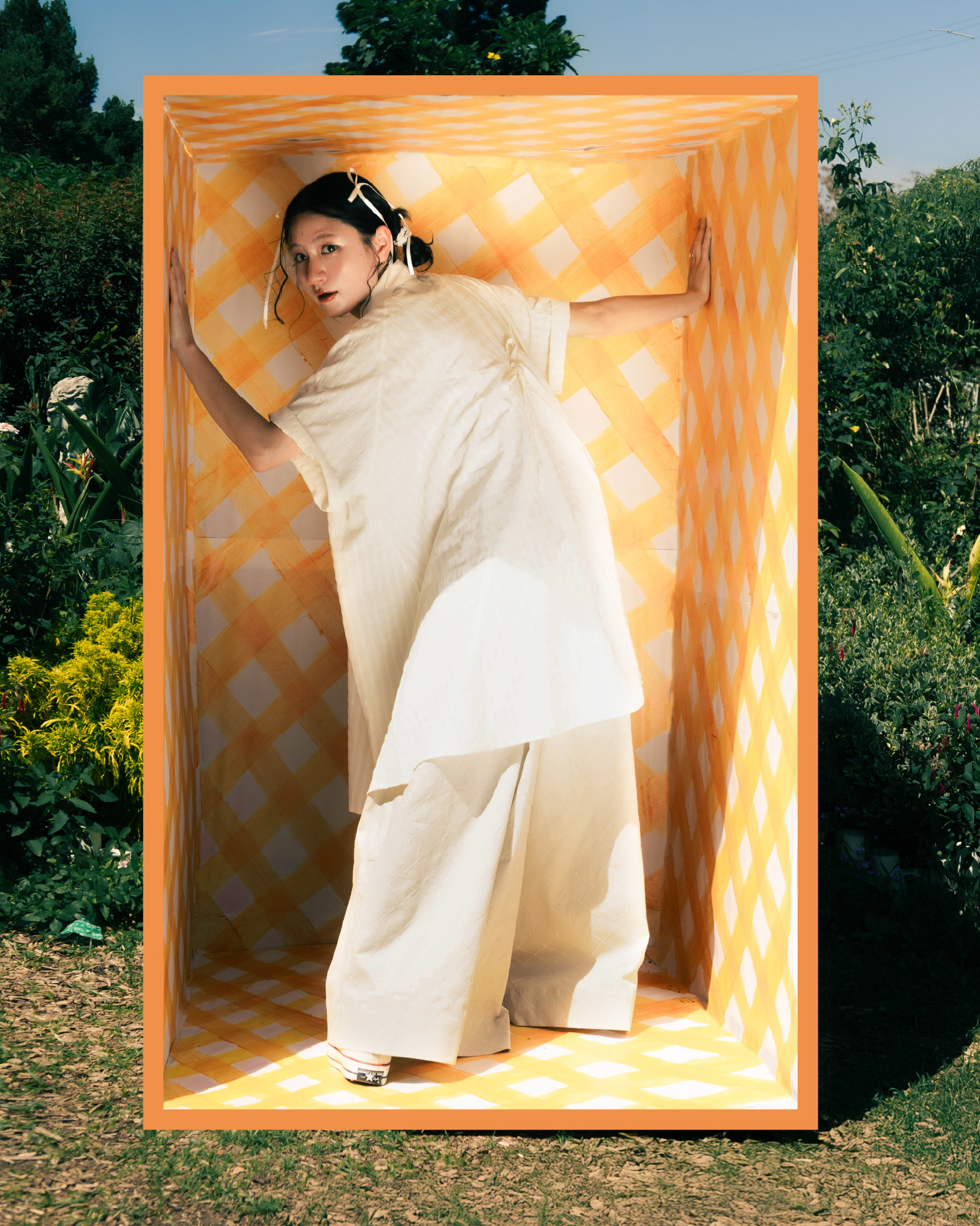 【 Kiki.co made 】 Embroidered check culottes - ivory