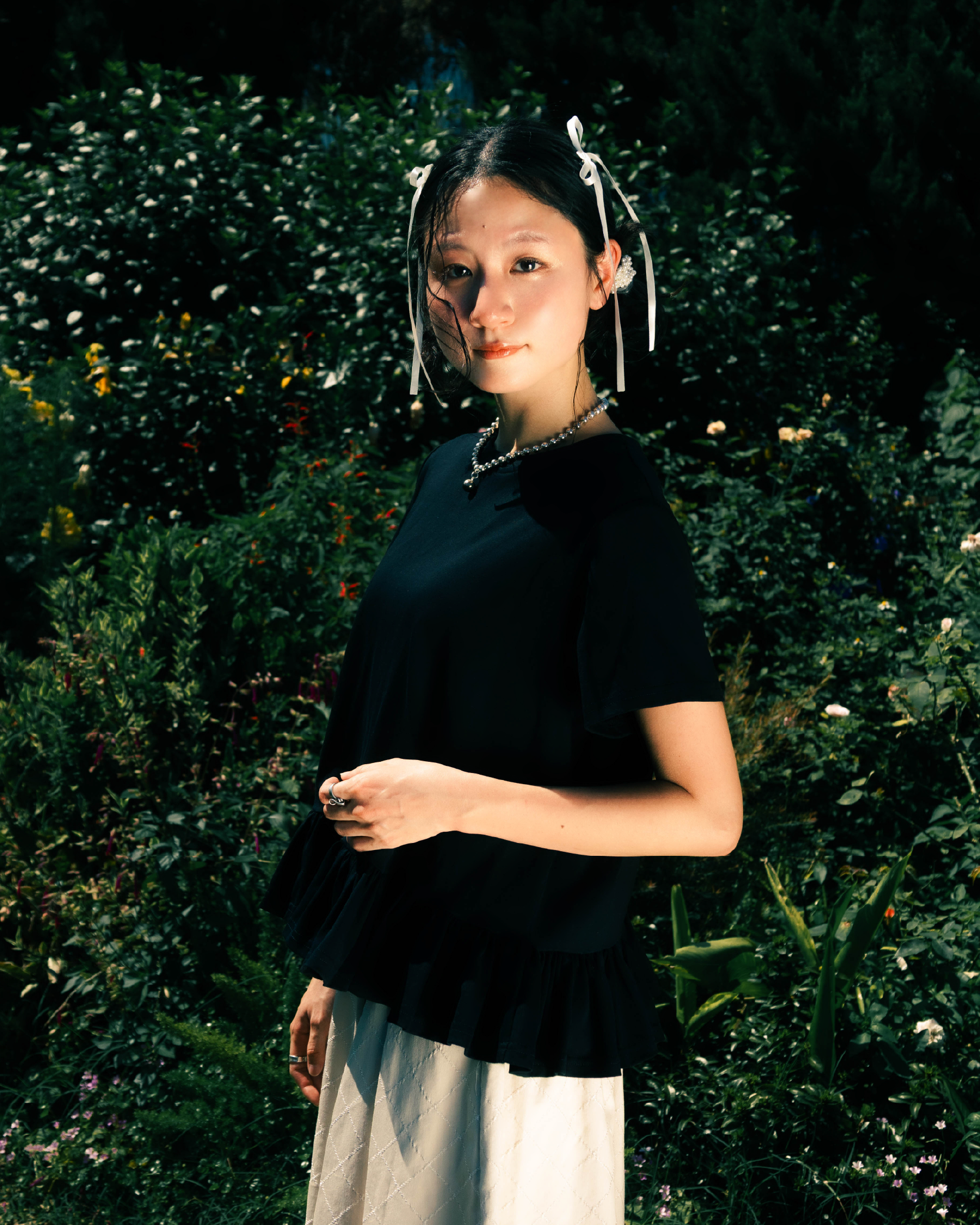 【 Kiki.co made 】100% cotton  ruffle tee - black