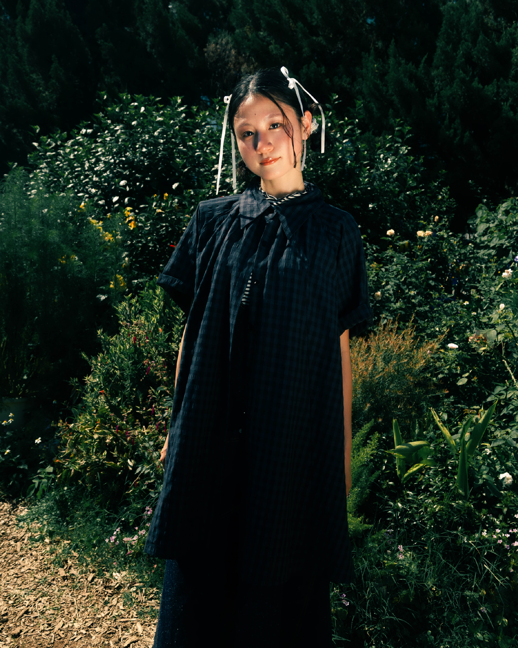 【 Kiki.co made 】 Check A line dress top - black