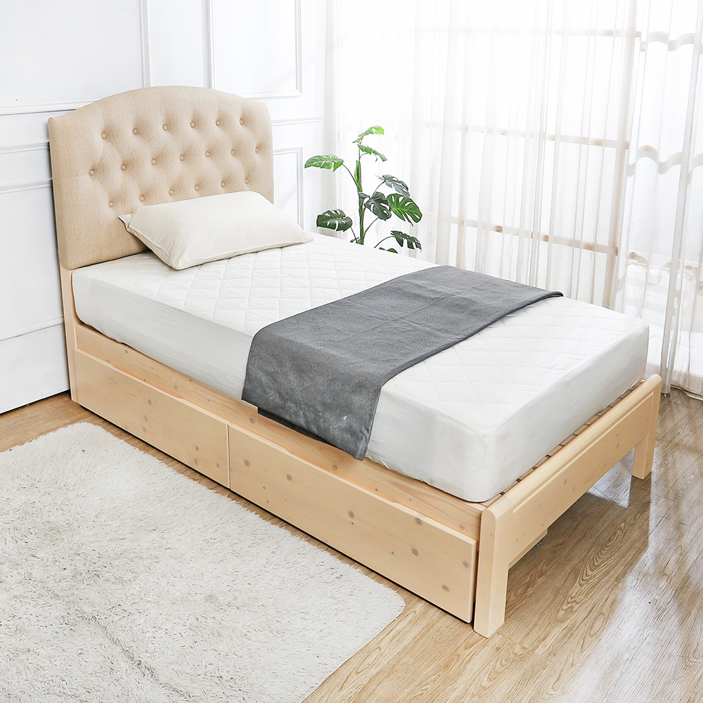 出清-芙妮3.5尺耐磨皮革單人實木床架/床組-收納抽屜型