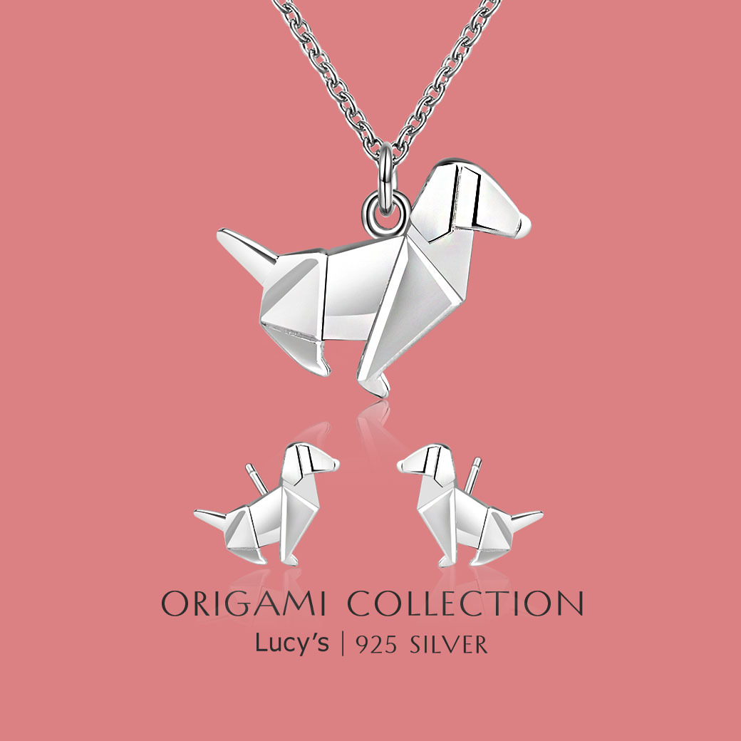 純銀摺紙系列｜臘腸犬 耳環/項鍊 (118376/118382)