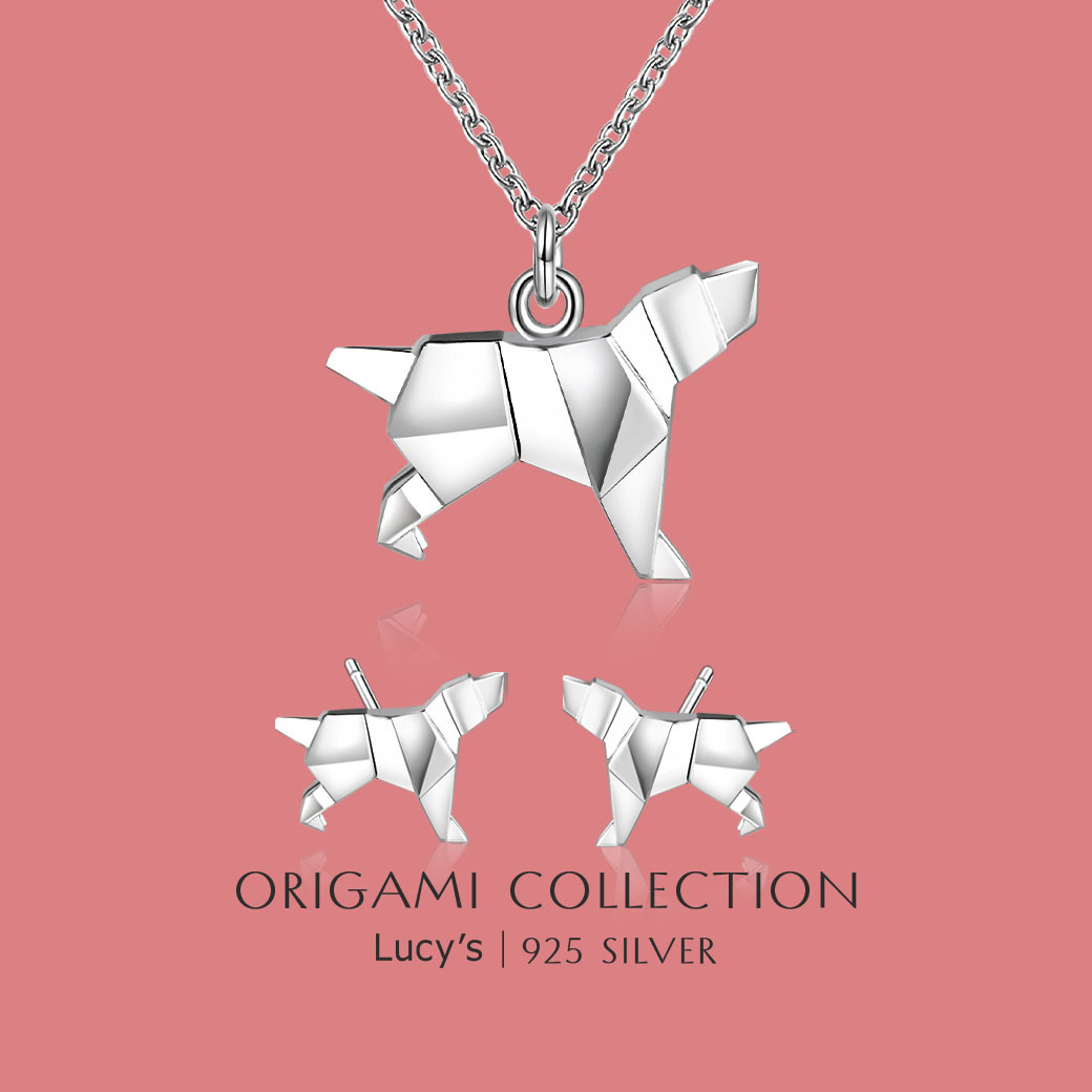 純銀摺紙系列｜米克斯犬 耳環/項鍊 (118375/118385)