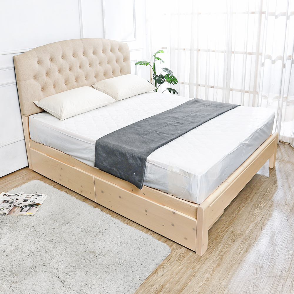 出清-芙妮5尺耐磨皮革雙人實木床架/床組-收納抽屜型