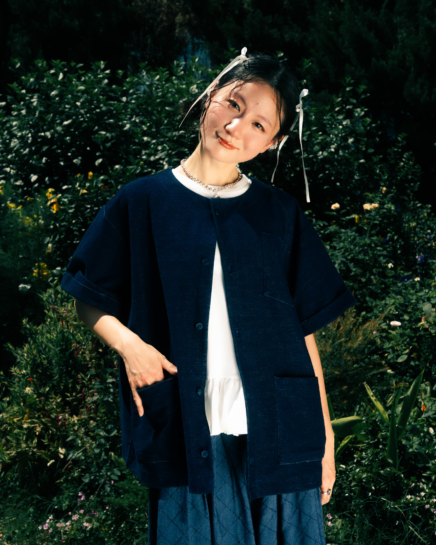 【 Kiki.co made 】 Indigo dye multiple pockets top