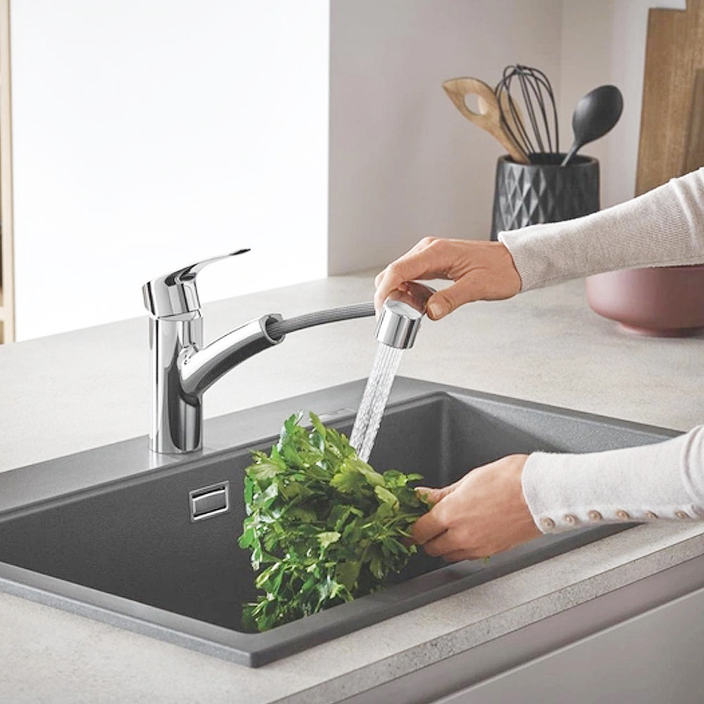 GROHE｜EUROSMART 單槍廚房龍頭 伸縮式龍頭（鉻色）1000533