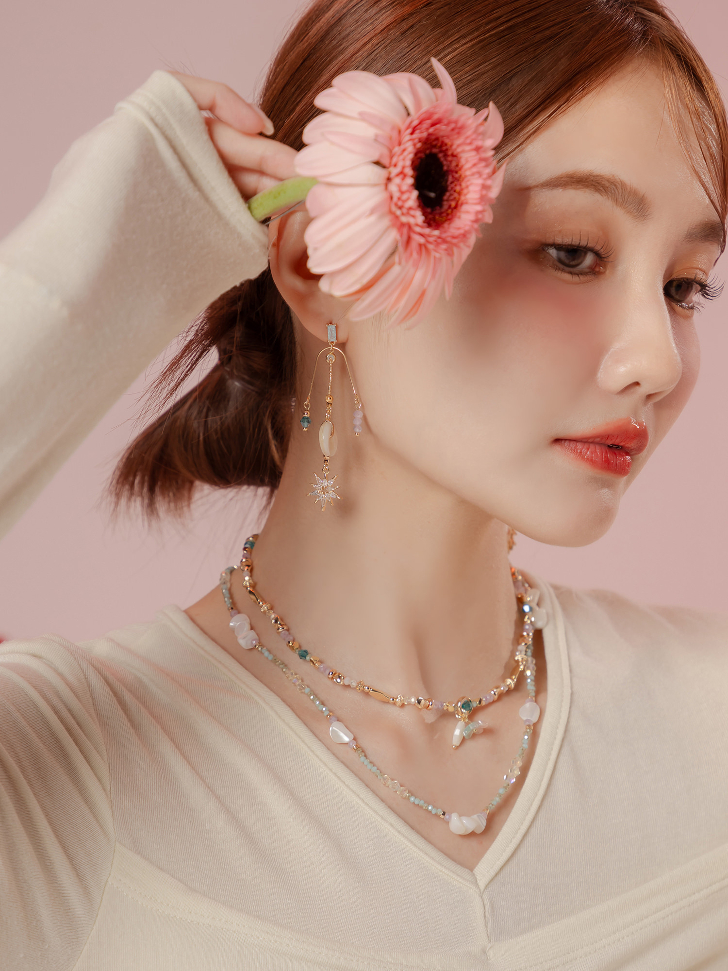 幻彩軟糖。MUCHAT手作14KGP天然貝殼星月純銀針耳環