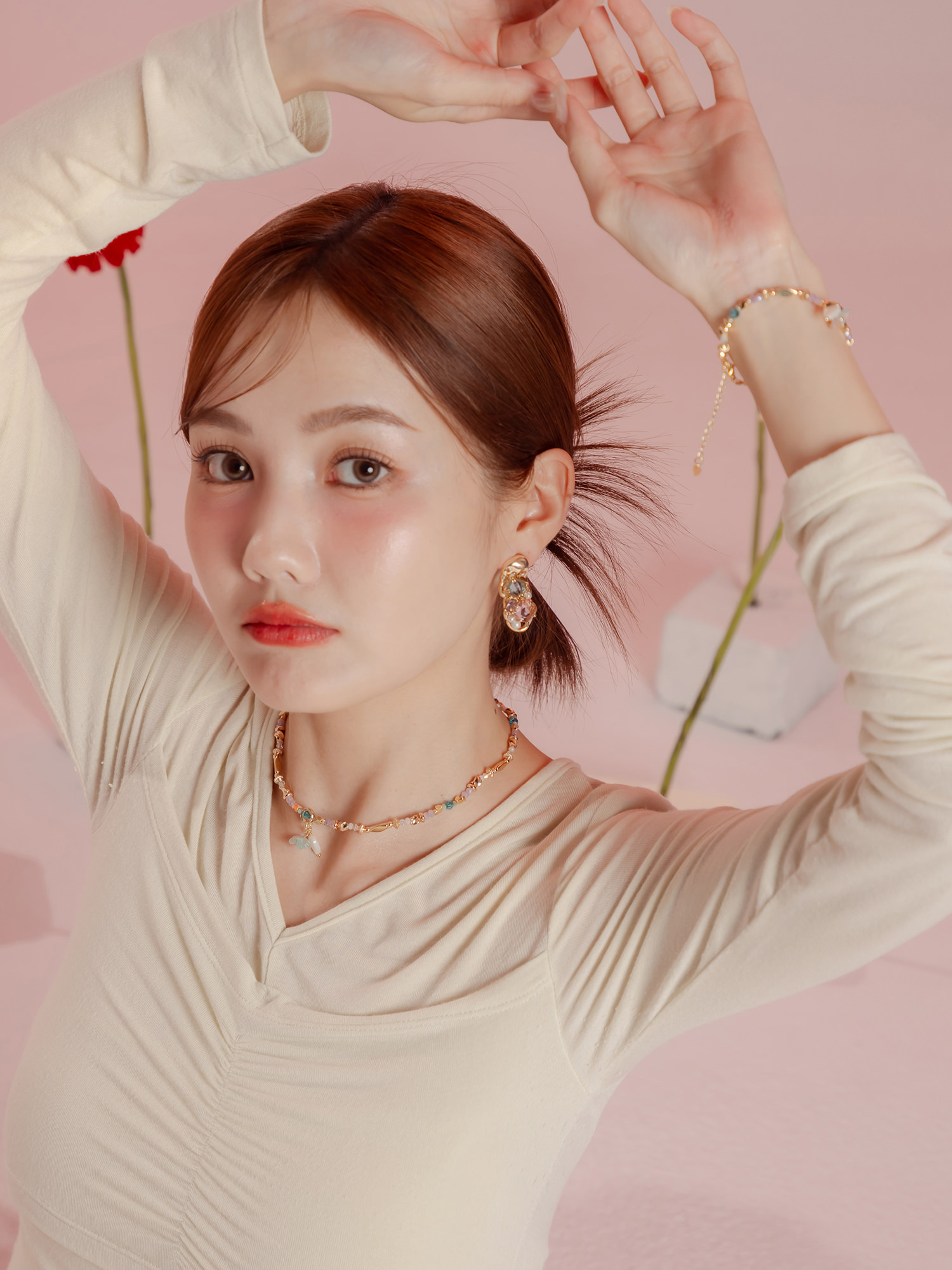 幻彩軟糖。MUCHAT手作14KGP雙色水晶純銀針耳環