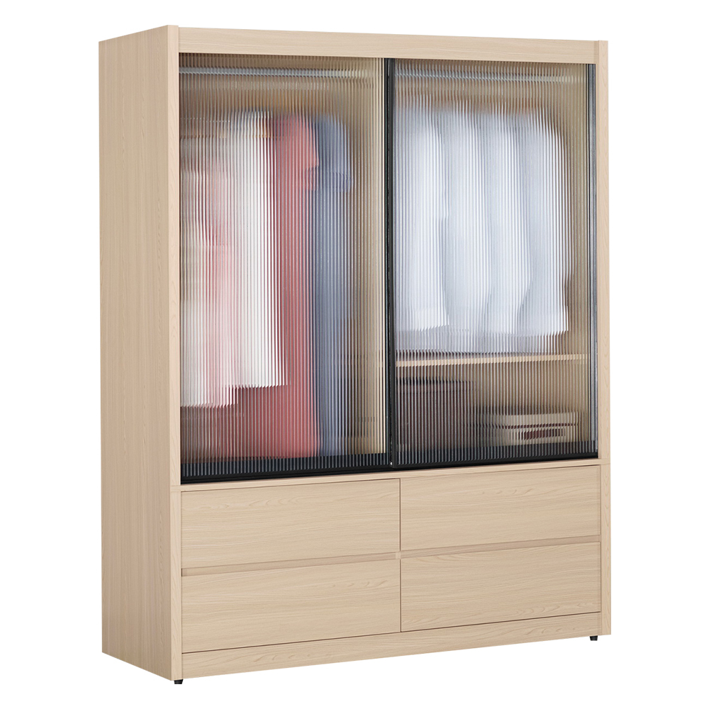 恩洛5尺四抽長虹玻璃推門衣櫃/透視拉門衣櫃(雙吊桿)