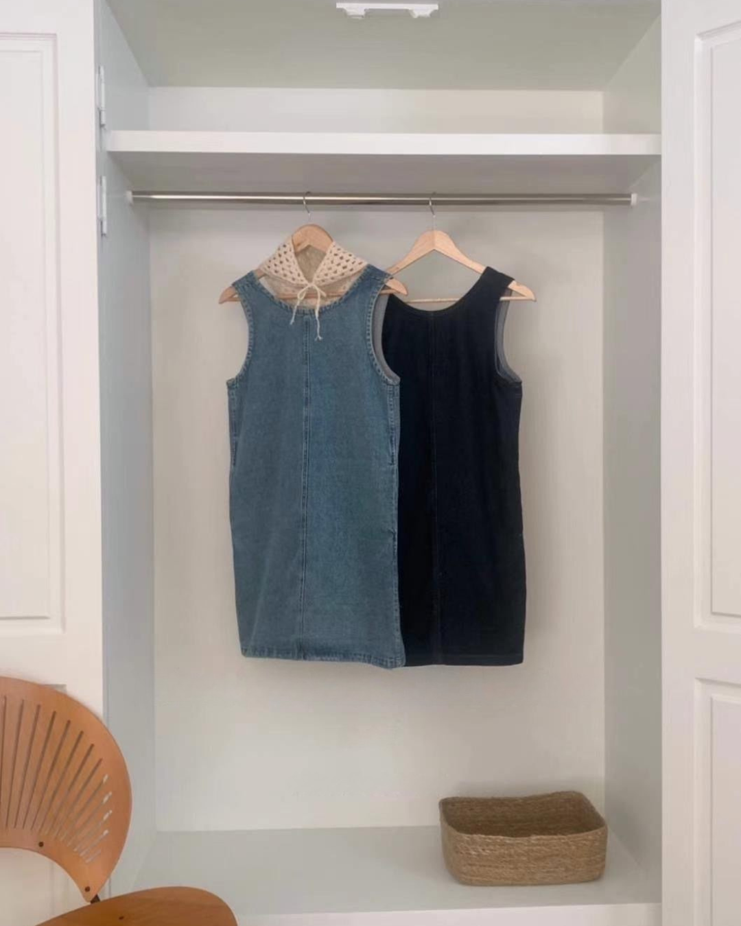 《KR》簡約後U領牛仔連身裙