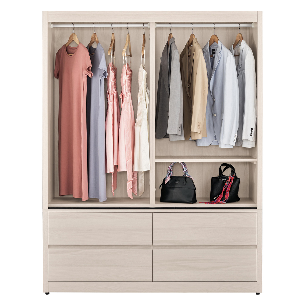 巴拉5尺四抽長虹玻璃推門衣櫃/透視拉門衣櫃(雙吊桿)