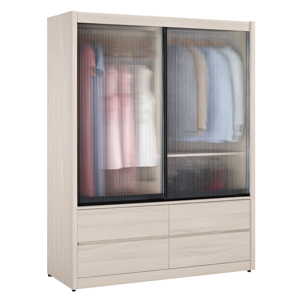 巴拉5尺四抽長虹玻璃推門衣櫃/透視拉門衣櫃(雙吊桿)