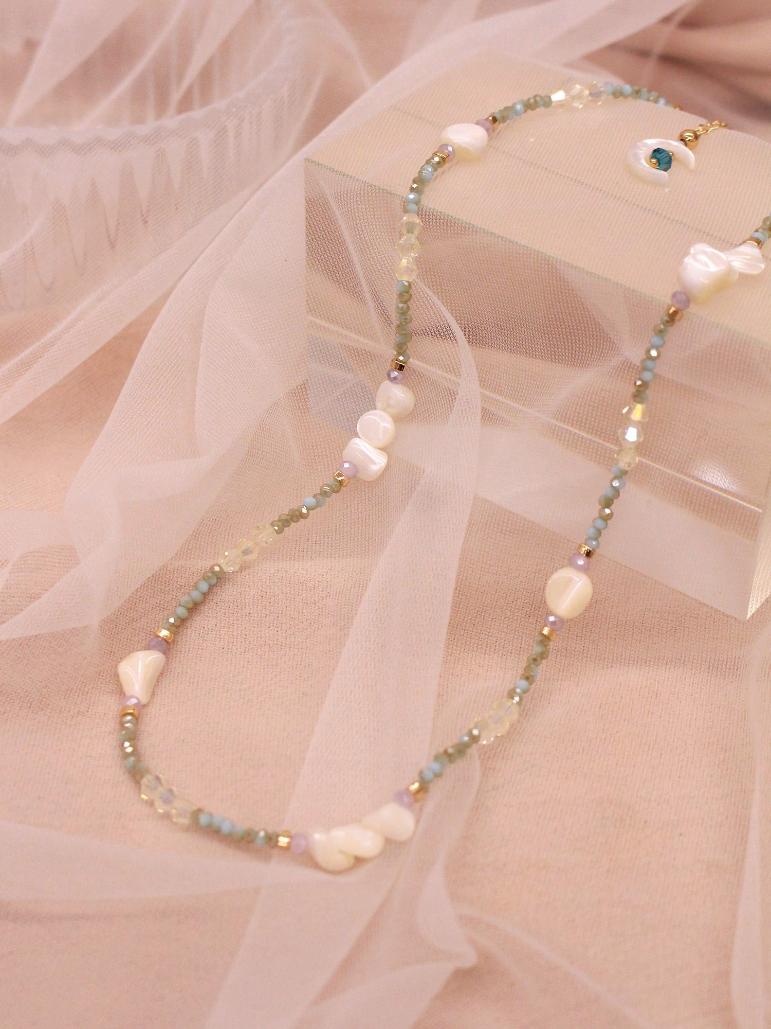 幻彩軟糖。MUCHAT手作14KGP天然貝殼月亮項鍊