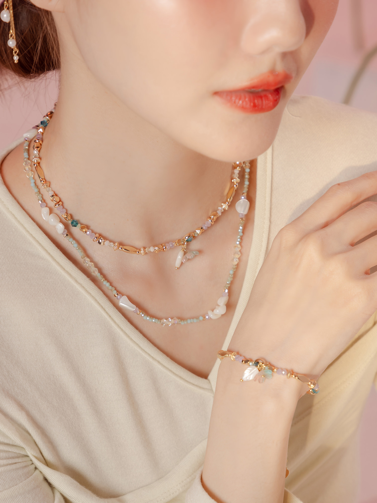 幻彩軟糖。MUCHAT手作14KGP天然貝殼月亮項鍊