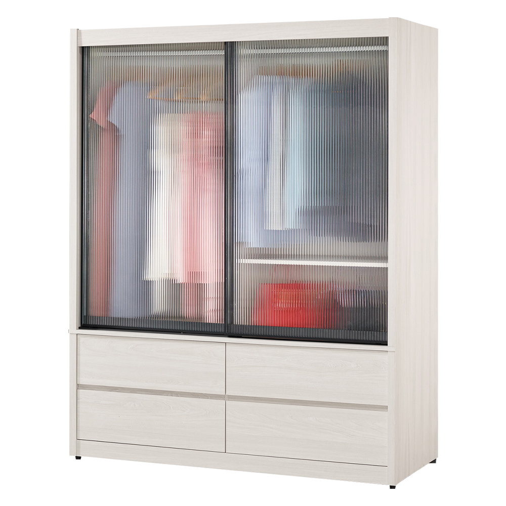 柏倫5尺四抽長虹玻璃推門衣櫃/透視拉門衣櫃(雙吊桿-黑色鋁框)