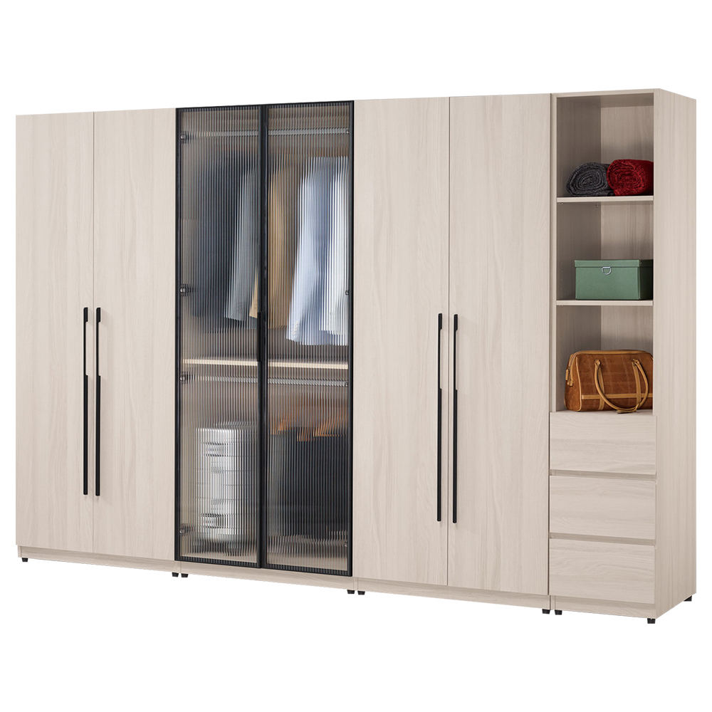 巴拉9.3尺多功能收納衣櫃組合(三抽開放式衣櫃組合)