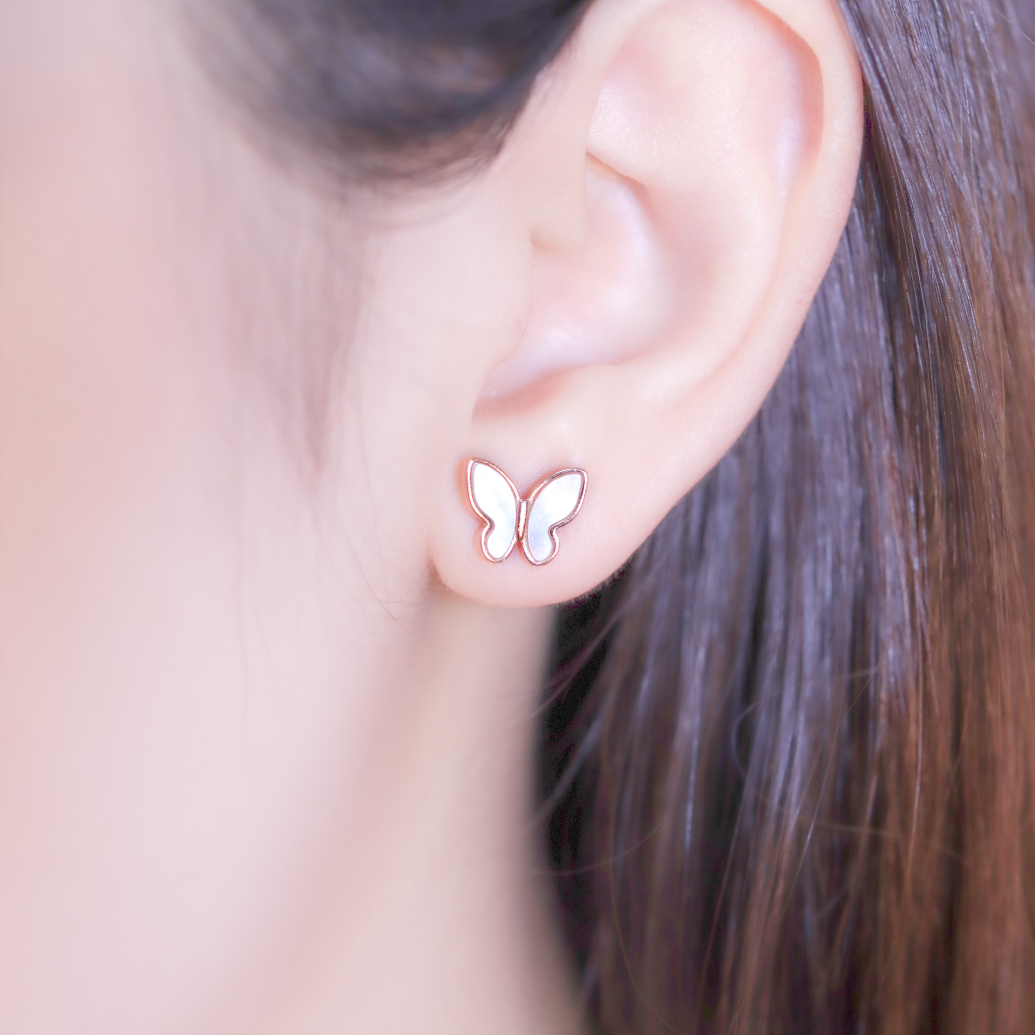 | 925純銀・ 厚鍍玫瑰金 | 純潔蝴蝶耳環 | EA0978 |