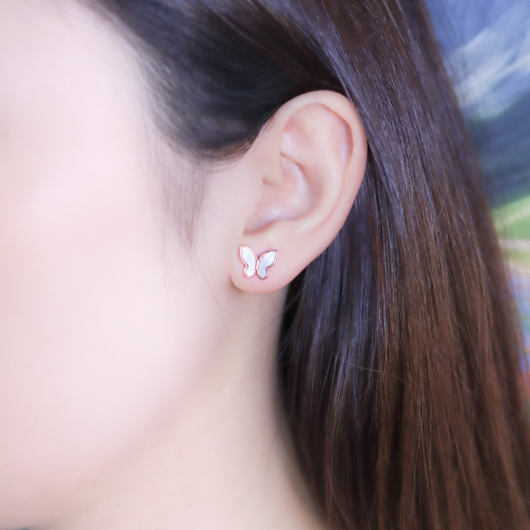 | 925純銀・ 厚鍍玫瑰金 | 純潔蝴蝶耳環 | EA0978 |