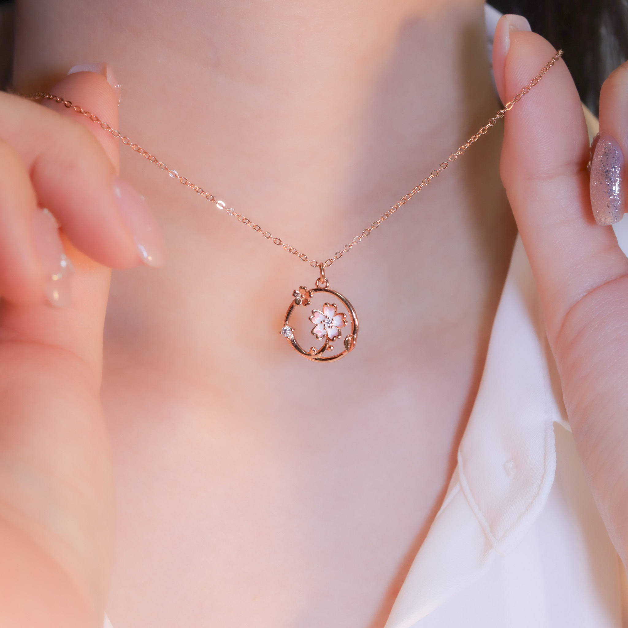 | 925純銀・白金・ 玫瑰金 | 漫櫻山下情侶項鍊 ( 情侶黑色 / 情侶玫瑰金 ) | NE1372 |