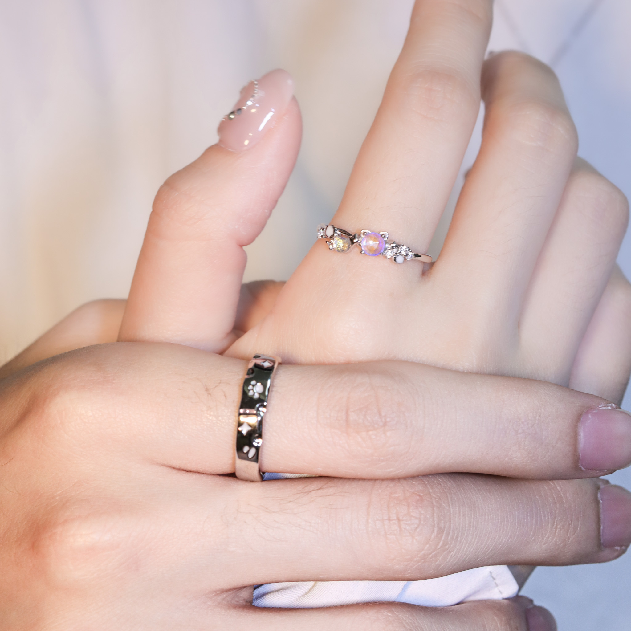 | 925純銀・ 厚鍍白金・琉璃 | 喵趣星意情侶戒指（男款/女款） | RI0834 |