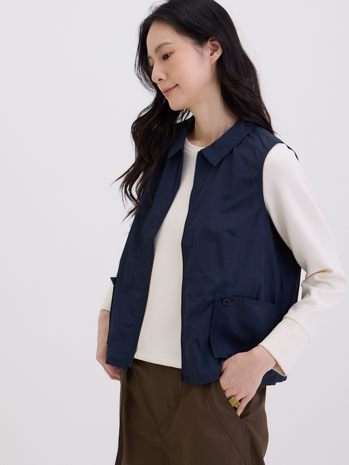 山野襯衫領開襟無袖背心-山嵐