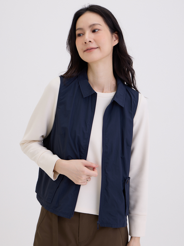 山野襯衫領開襟無袖背心-山嵐