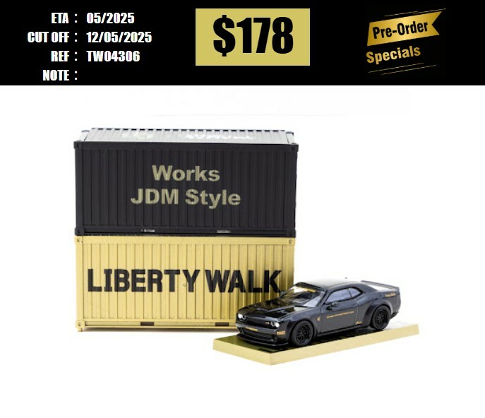 PO-$178 * TARMAC * 1:64 LB-WORKS Dodge Challenger SRT Hellcat Black Metallic with 2 containerS [OD30/04]