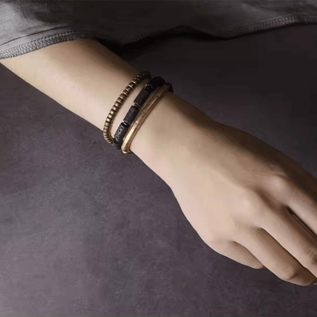 手工黃銅火山石多層手鍊
