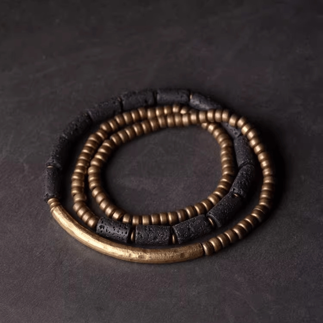 手工黃銅火山石多層手鍊