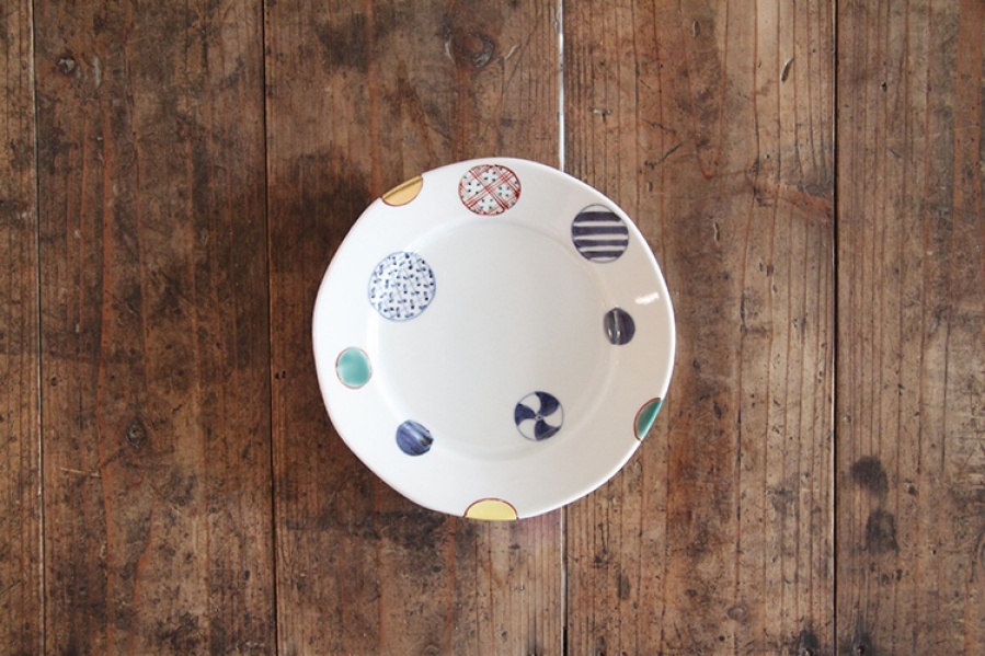 福珠窯 - 有田燒染錦地紋丸紋 / 5.5寸段付圓皿