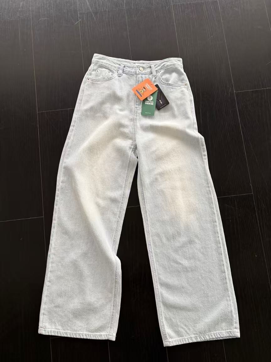 淺刷色牛仔寬褲(M)