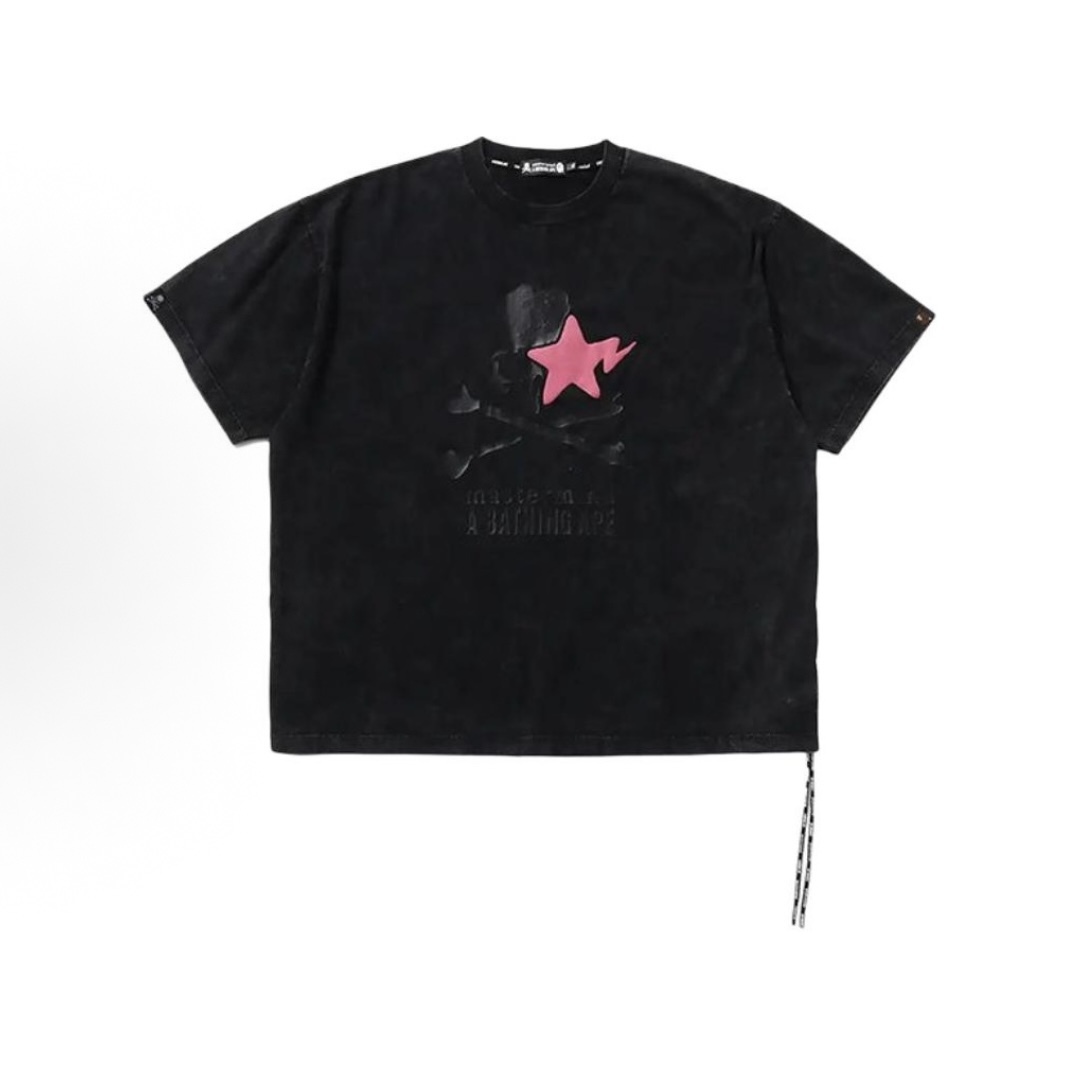 -(B4c03)- MASTERMIND X A BATHING APE BAPE SKULL STAR GARMENT DYE LOGO RELAXED FIT TEE 聯名 水洗 骷髏 流星 短Ｔ-1L23109906