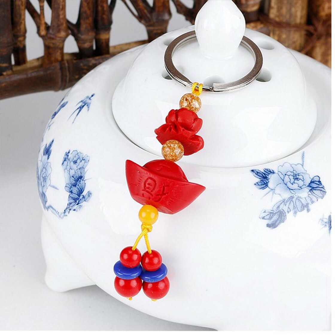 【風水好好玩】紅硃砂鑰匙圈-元寶(辟邪擋煞/招財/淨化磁場)