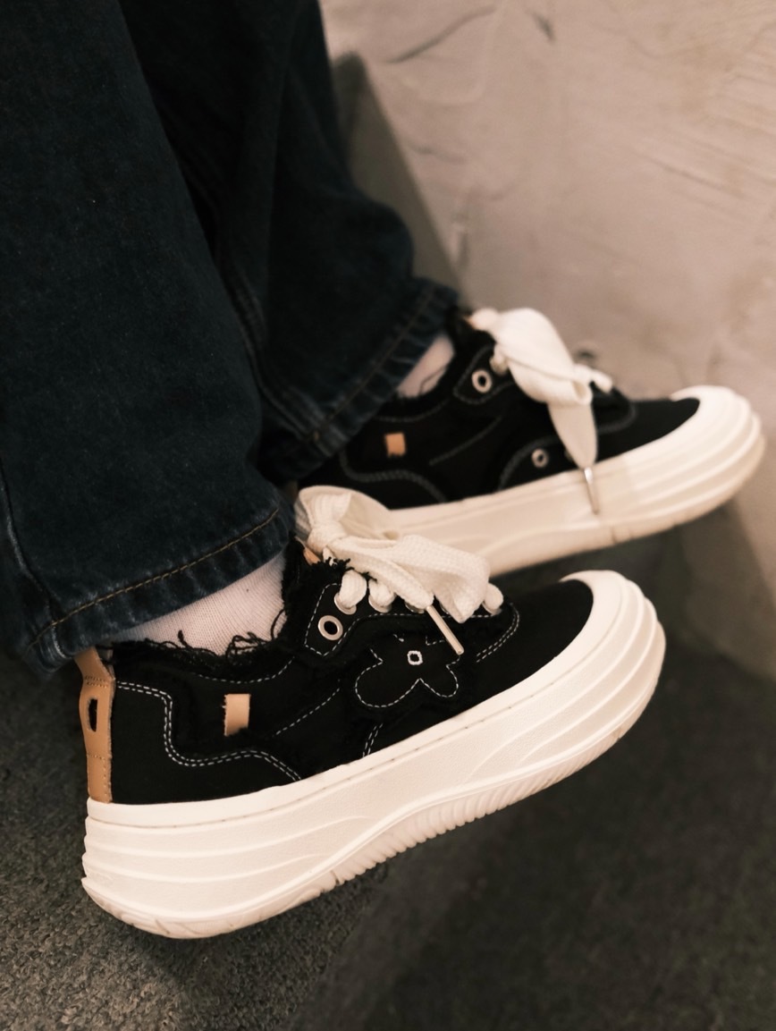 【預購】WE FLOWER 小花鞋 厚底帆布鞋 黑 WF0033