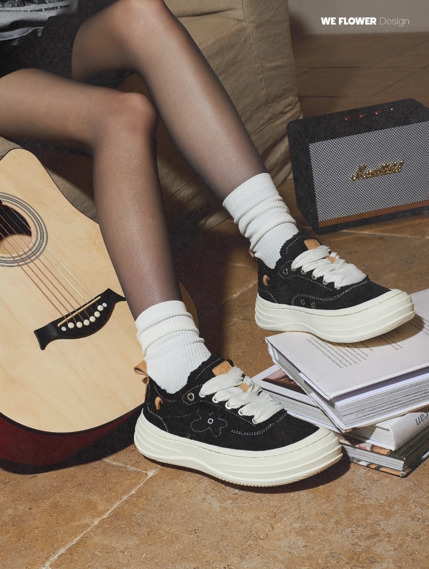 【預購】WE FLOWER 小花鞋 厚底帆布鞋 黑 WF0033