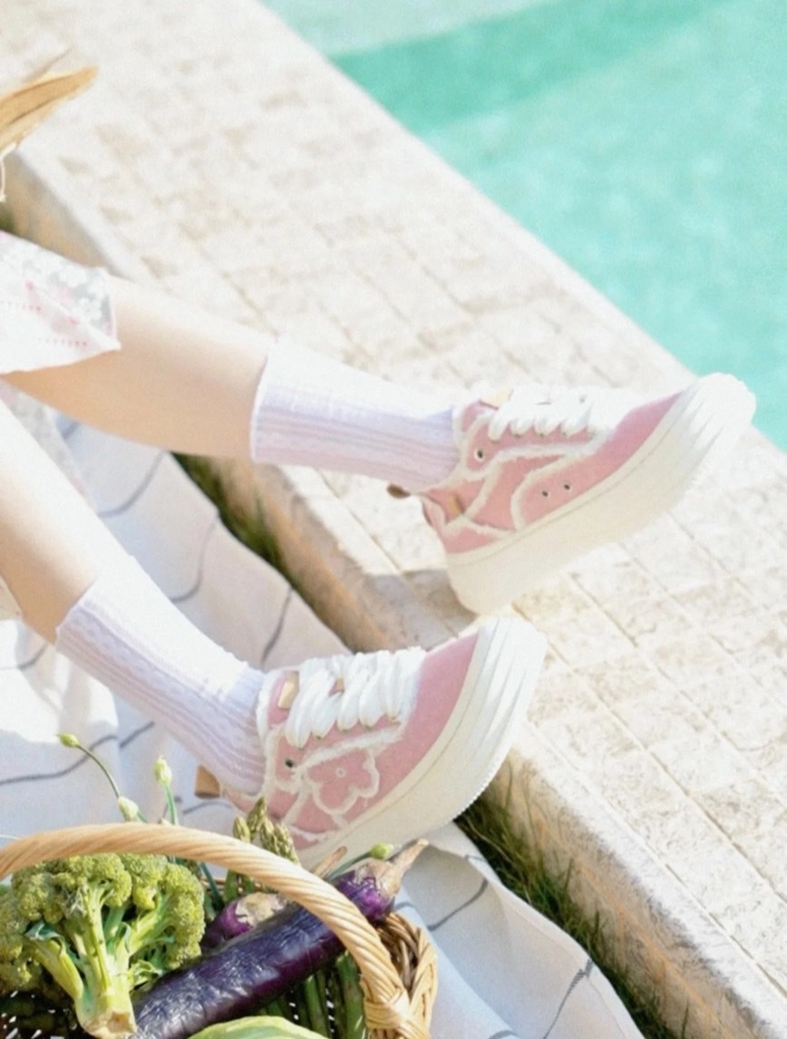 【預購】WE FLOWER 小花鞋 厚底帆布鞋 粉 WF0031