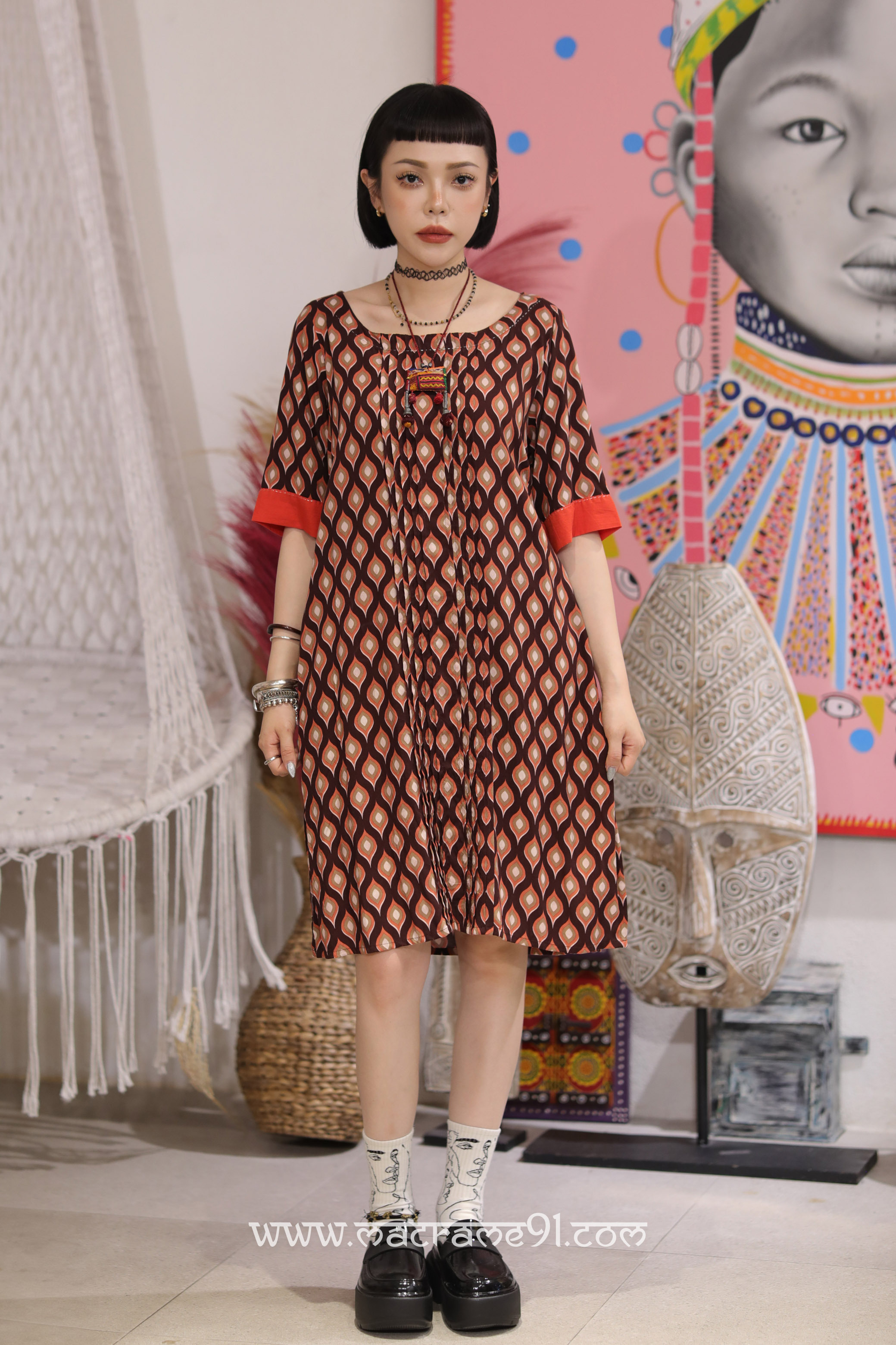 Macrame 中長裙 - M3133R - 啡色 - (0812)